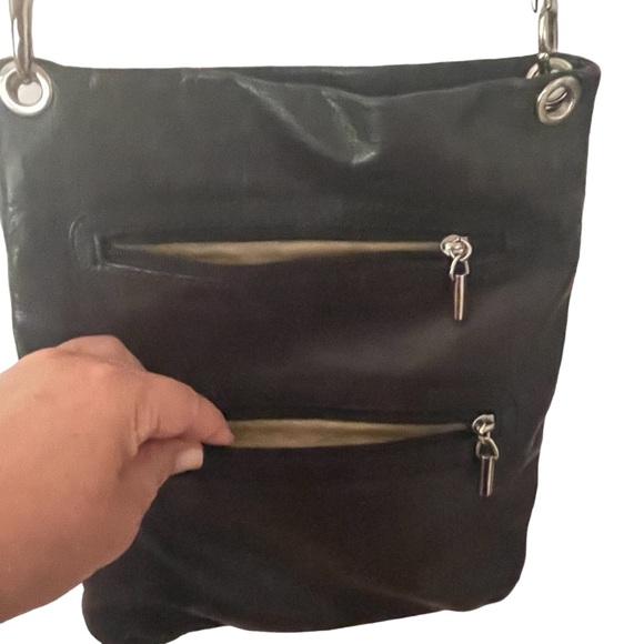 MARGOT Genuine Pebbled Leather Double Zipper Shoulder Crossbody Messenger Bag - Picture 3 of 7